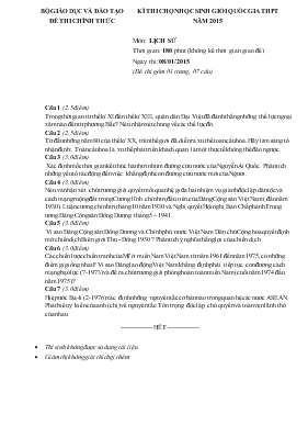 Kì thi chọn học sinh giỏi quốc gia thpt năm 2015 môn lịch sử thời gian 180 phút